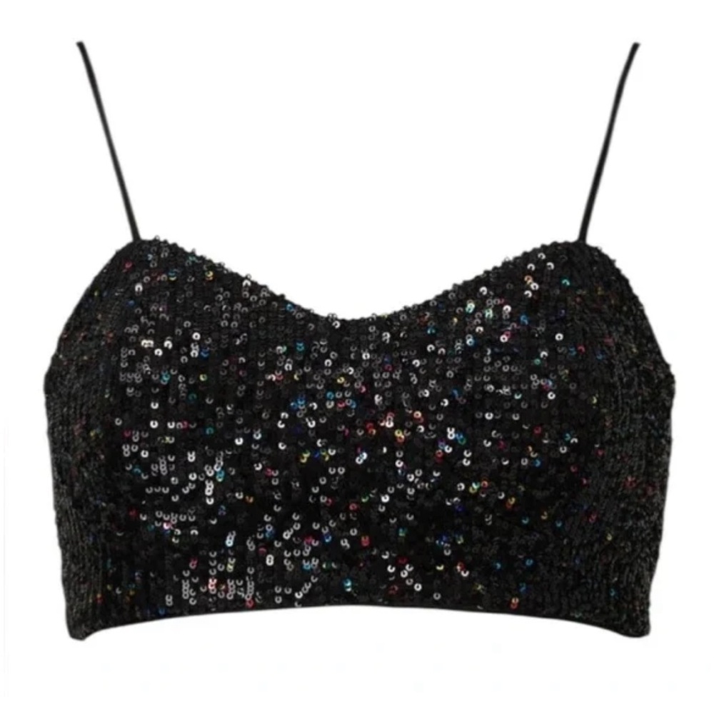 NWT Milly Virginia Confetti Black Multi Sequin Bralette Crop Top. SzM